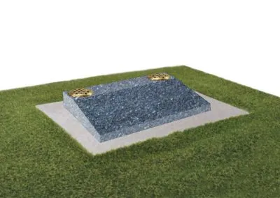 Blue pearl granite desk memorial with two flower containers and concrete base.